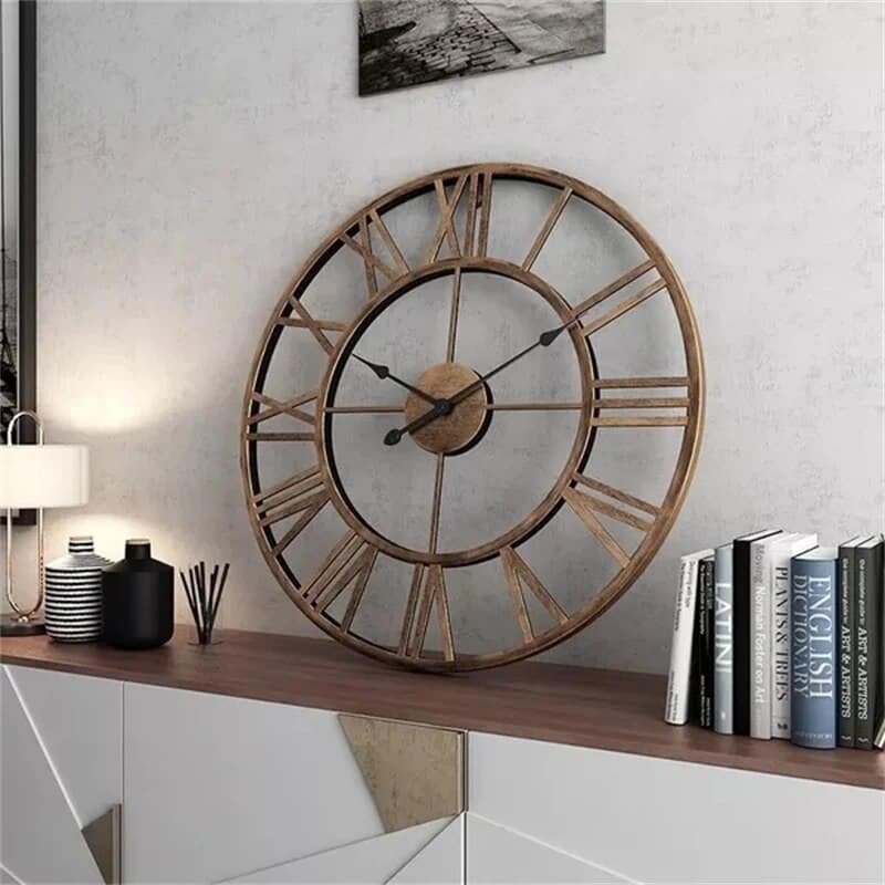 Grande horloge murale dorée 3D modernes chiffres romains rond silencieux 640x640 Grande horloge dorée murale déco - Horloge moderne chiffres romains - Décoration d'intérieur murale - Déco ornement originale - Cadeau déco - idée cadeau crémaillère