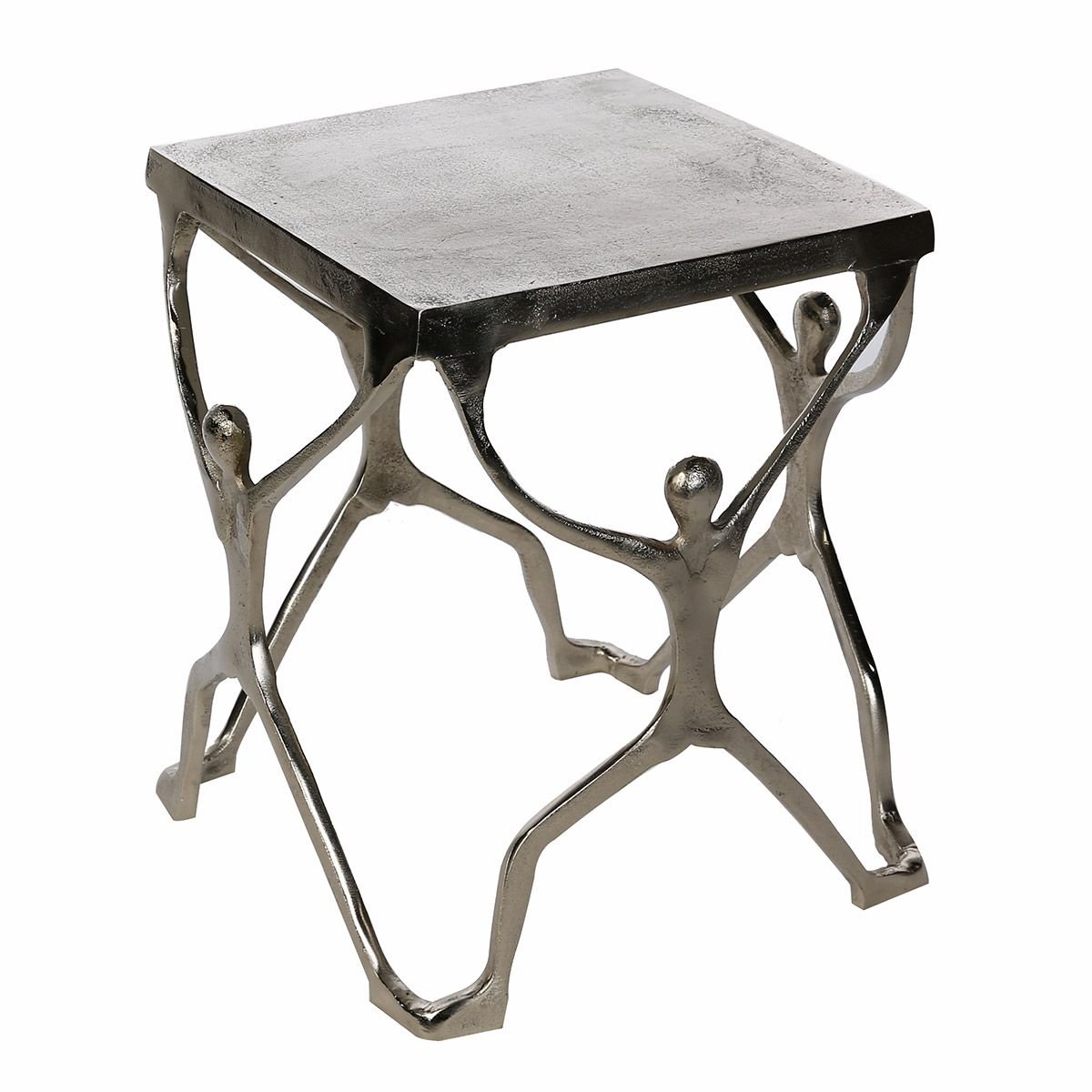 Petite table d'appoint, bout de canapé, Force hommes Union, 4 bonhommes, antique, aluminium déco design métal
