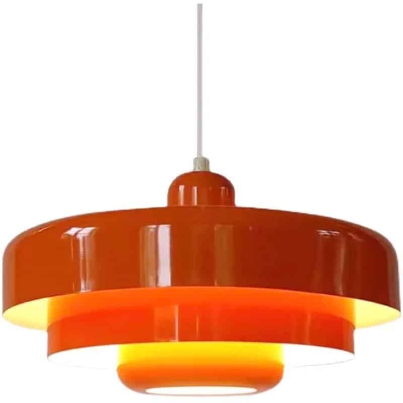Plafonnier suspension et abat-jour orange, design métal Lampe plafonnier design vintage - Suspension lumineuse déco - Objet décoratif luminaire - Lampe abat-jour décoratif - Eclairage ornement intérieur - Déco Feu - Maison feng shui - idée cadeau déco