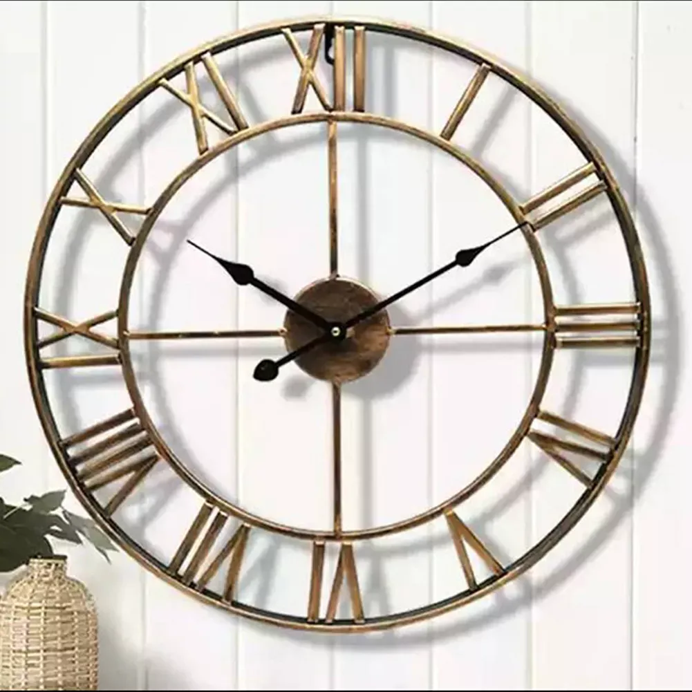 Grande horloge murale dorée 3D modernes chiffres romains rond silencieux Grande horloge dorée murale déco - Horloge moderne chiffres romains - Décoration d'intérieur murale - Déco ornement originale - Cadeau déco - idée cadeau crémaillère