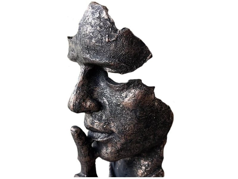 XL Resin Sculpture Decorative resin golden design h100cm Zoom nose Statue Visage silence - Sculpture tête déco - Objet décoratif de salon- Objet d'art en résine argentée - Sculpture ornement intérieur - Décoration d'intérieur