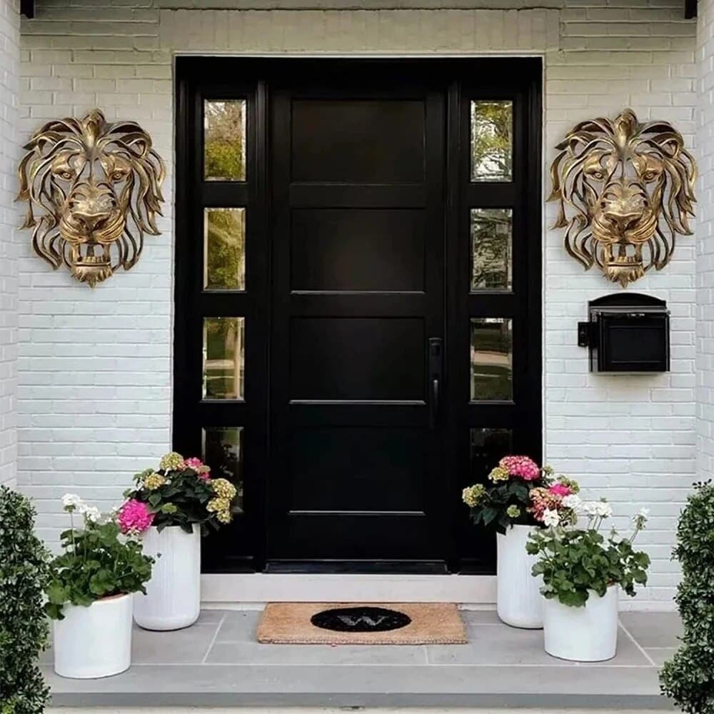 Lion head wall decoration Tête Lion sculpture or - Félin décoratif à accrocher - Objet décoratif chat sauvage - Décoration d'intérieur féline - Sculpture ornement jardin ou intérieur - Déco résine - Déco animale - Jardin feng shui - Cadeau déco art