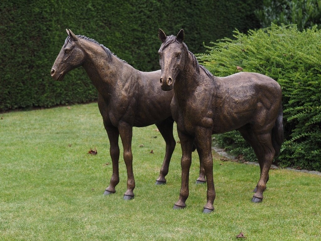 Couple of bronze horses Grand Chevaux sculpture bronze - Cheval duo décoratif - Objet décoratif équin - Décoration d'intérieur et extérieur Equitation - Œuvre d'art Cheval en bronze - Sculpture ornement jardin protection - Déco Métal - Déco animale - Jardin feng shui - Cadeau déco art