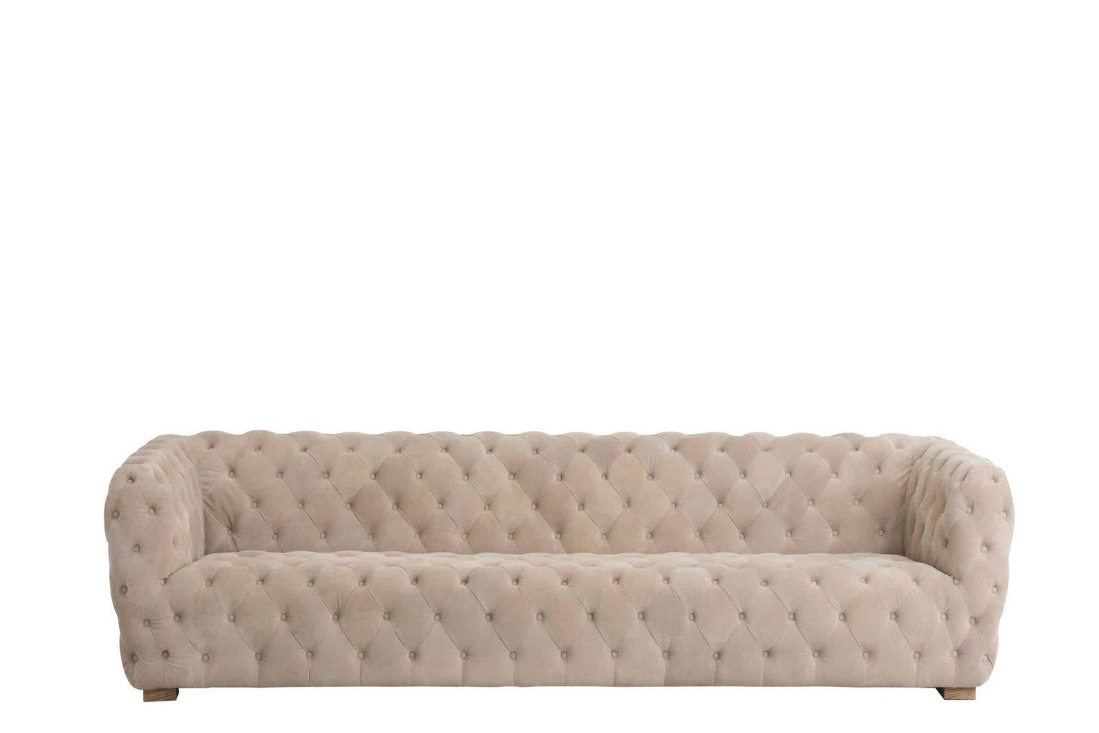 3-seater beige velvet sofa with buttons (2) Canapé velours boutons design - Mobilier déco tendance - Mobilier de salon - Meuble d'intérieur assise longue - Décoration d'intérieur - Déco confort- Maison feng shui - Cadeau crémaillère