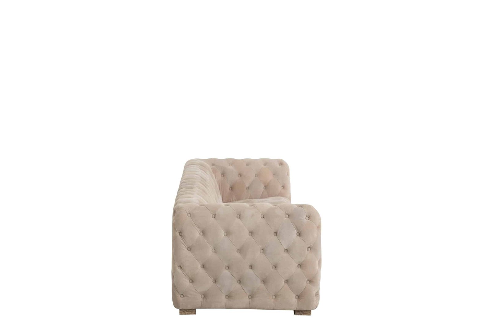 3-seater beige velvet sofa with buttons (3) Canapé velours boutons design - Mobilier déco tendance - Mobilier de salon - Meuble d'intérieur assise longue - Décoration d'intérieur - Déco confort- Maison feng shui - Cadeau crémaillère