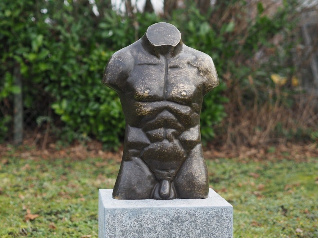 Male Torso Bust Sculpture, Bronze Torse Homme statue - Homme torse nu sculpture décorative - Objet décoratif bronze - Objet d'art en bronze bleuté - Sculpture ornement - Déco Artiste - Maison feng shui - Cadeau déco