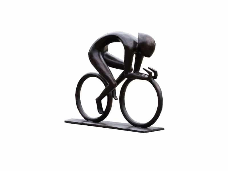 Sculpture cycliste en bronze marron sur socle rectangle du nom de Course Fietser Groot. Statue Cycliste - Objet décoratif cycliste à vélo - Objet d'art vélo en bronze - Sculpture ornement décoration d'extérieur - Déco Sport - Maison feng shui - Cadeau sportif