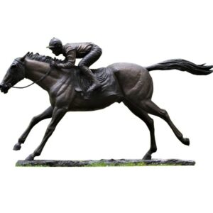 Sculpture Grand Cheval au galop Et Jockey, Bronze