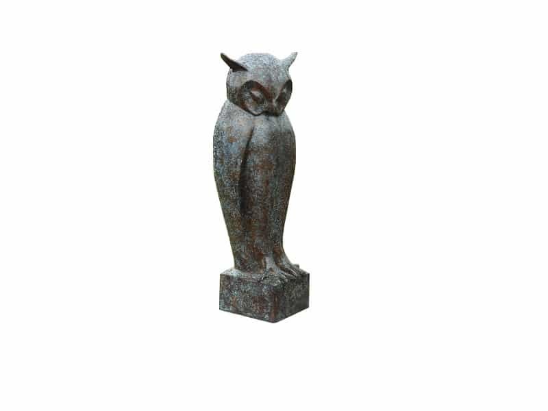 Owl sculpture H 50 cm in bronze Hibou statue - Hibou sculpture décorative - Objet décoratif Hibou - Décoration d'intérieur hibou - Objet d'art en bronze bleuté - Sculpture ornement - Déco animale - Maison feng shui - Cadeau déco