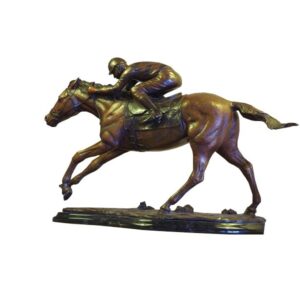 Sculpture Jockey et cheval de course, Bronze