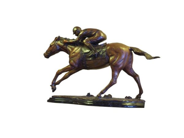 Sculpture Jockey et cheval de course, Bronze