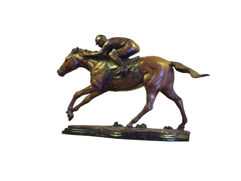 Sculpture Jockey et cheval de course, Bronze Statue Cheval de course et jockey- Sculpture animal équestre - Objet décoratif cheval - Objet d'art en bronze - Sculpture ornement décoration d'extérieur - Déco animale - Maison feng shui - Cadeau souvenir