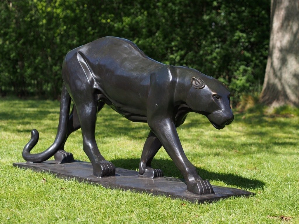 Bronze Panther Sculpture 2 Grande Panthère sculpture bronze - Félin décoratif - Objet décoratif chat sauvage - Décoration d'intérieur et extérieur féline - Œuvre d'art en bronze - Sculpture ornement jardin - Déco Métal - Déco animale - Jardin feng shui - Cadeau déco art