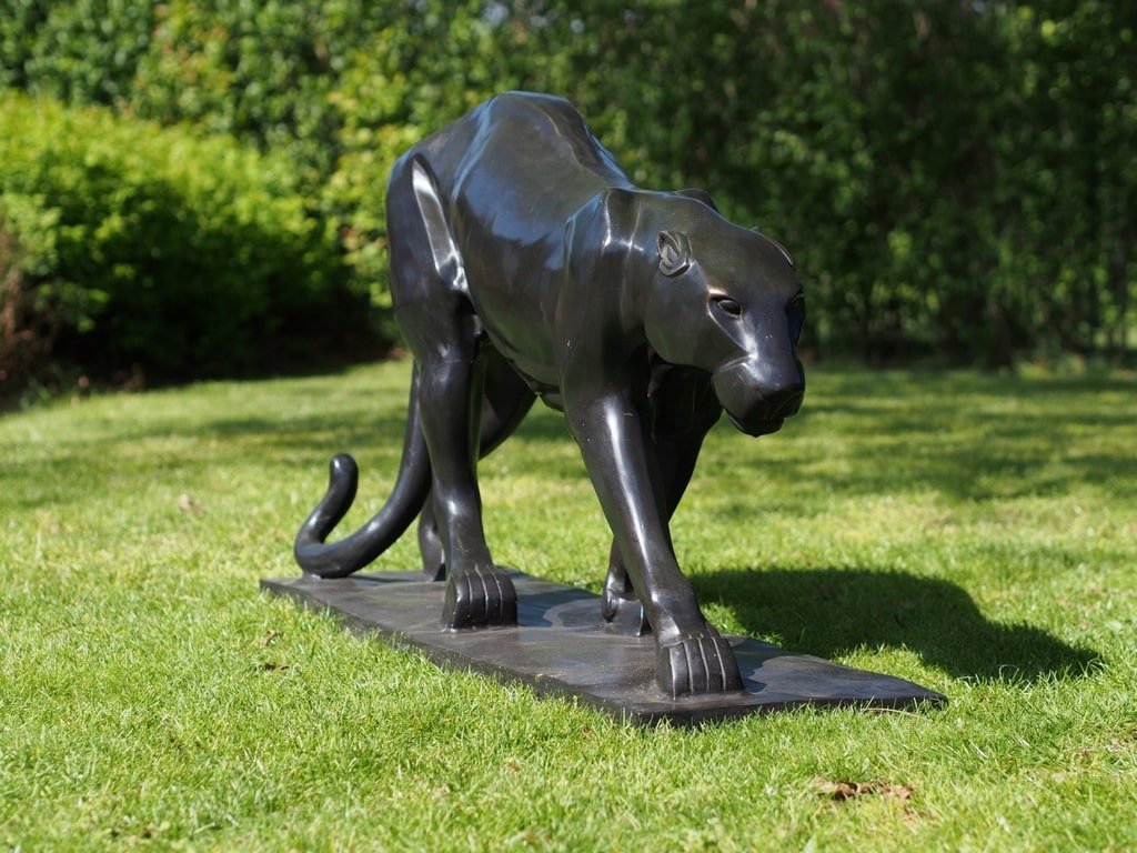 Bronze Panther Sculpture 3 Grande Panthère sculpture bronze - Félin décoratif - Objet décoratif chat sauvage - Décoration d'intérieur et extérieur féline - Œuvre d'art en bronze - Sculpture ornement jardin - Déco Métal - Déco animale - Jardin feng shui - Cadeau déco art