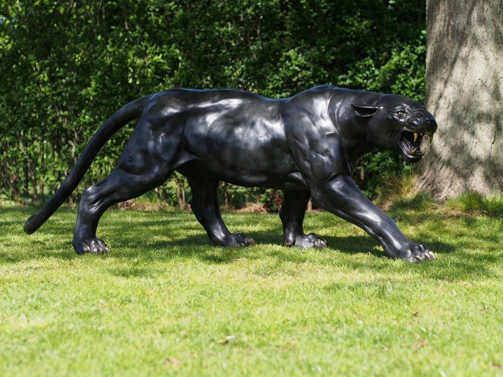 Bronze Panther Sculpture Panthère noire sculpture bronze - Félin décoratif - Objet décoratif chat sauvage - Décoration d'intérieur féline - Oeuvre d'art en bronze - Sculpture ornement jardin - Déco Métal - Déco animale - Jardin feng shui - Cadeau déco art
