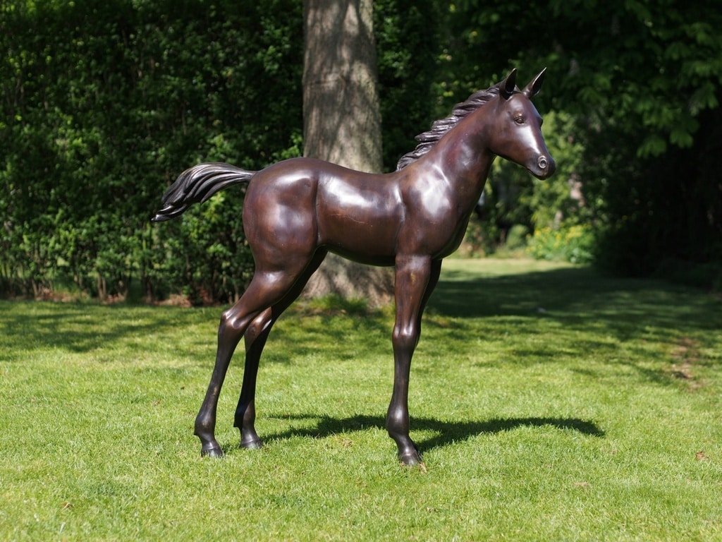 poulain sculpture déco Grand Poulain sculpture bronze - Cheval décoratif - Objet décoratif équin - Décoration d'intérieur et extérieur Equitation - Œuvre d'art Cheval en bronze - Sculpture ornement jardin - Déco Métal - Déco animale - Jardin feng shui - Cadeau déco art