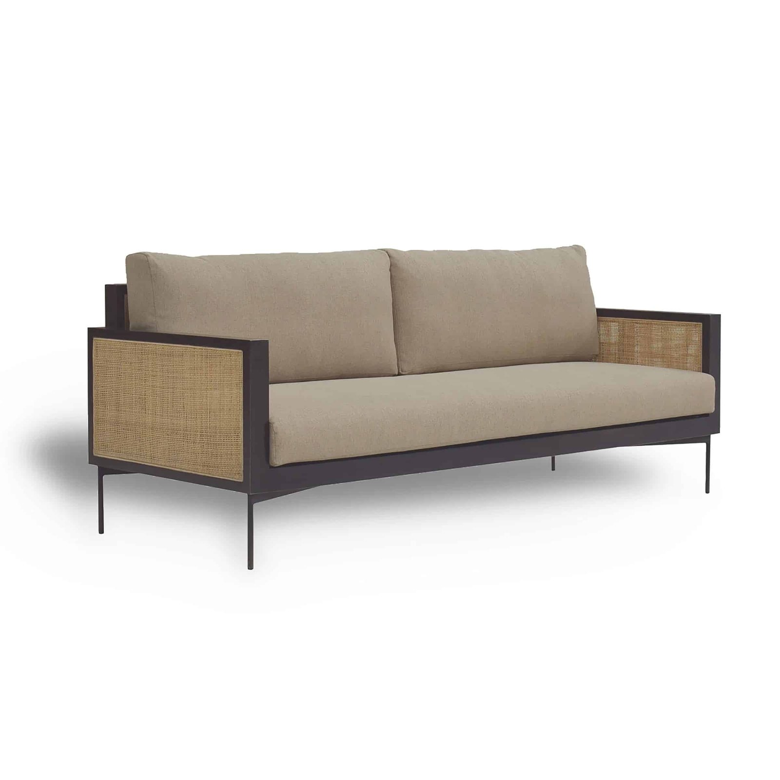 Tonkin 3-seater rattan and mango wood sofa in taupe fabric L 192 cm exotic Canapé 3 places design rotin - Mobilier déco chic et tendance - Mobilier de salon - Meuble d'intérieur assise classique- Décoration d'intérieur - Déco confort- Maison feng shui - Cadeau crémaillère