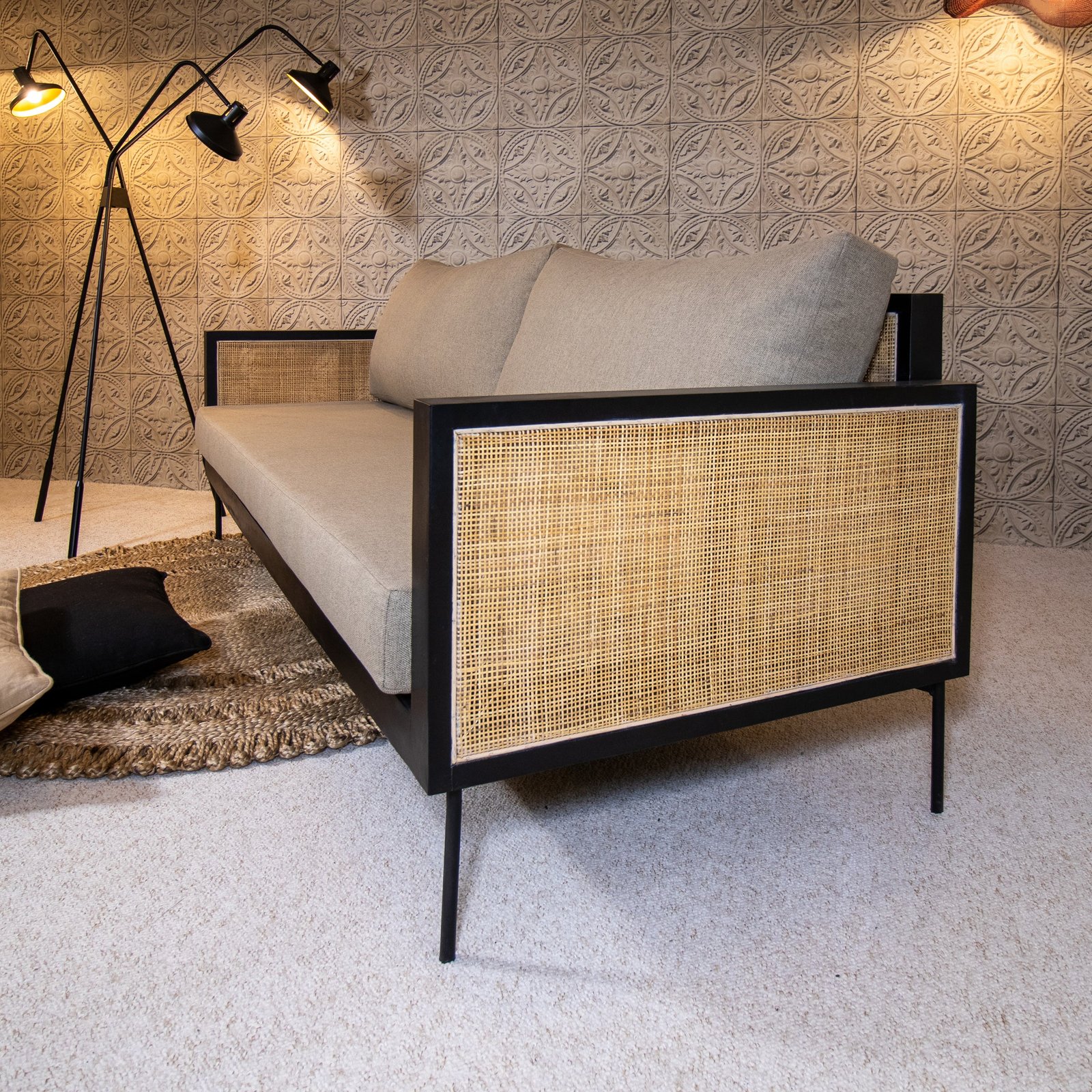 3-seater rattan and mango wood sofa in taupe fabric L 192 cm exotic (3) Canapé 3 places design rotin - Mobilier déco chic et tendance - Mobilier de salon - Meuble d'intérieur assise classique- Décoration d'intérieur - Déco confort- Maison feng shui - Cadeau crémaillère