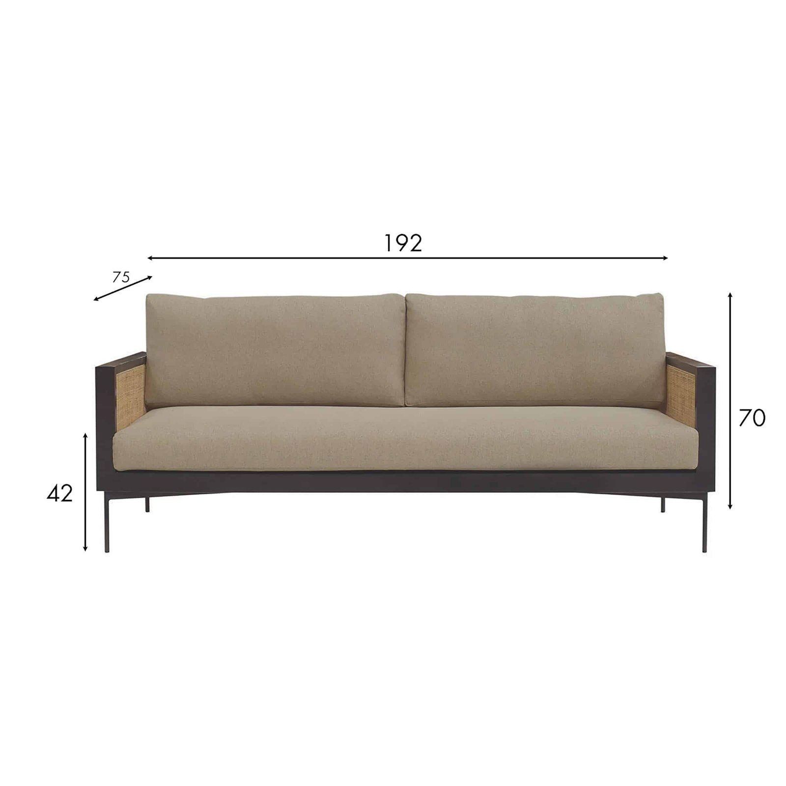 3-seater rattan and mango wood sofa in taupe fabric L 192 cm exotic (8) Canapé 3 places design rotin - Mobilier déco chic et tendance - Mobilier de salon - Meuble d'intérieur assise classique- Décoration d'intérieur - Déco confort- Maison feng shui - Cadeau crémaillère