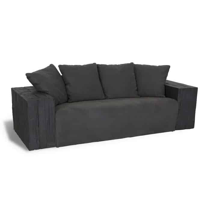 Straight sofa in black recycled wood, anthracite fabric L 220 cm Canapé 3 places design anthracite - Mobilier déco chic et tendance - Mobilier de salon - Meuble d'intérieur assise classique- Décoration d'intérieur - Déco confort- Maison feng shui - Cadeau crémaillère