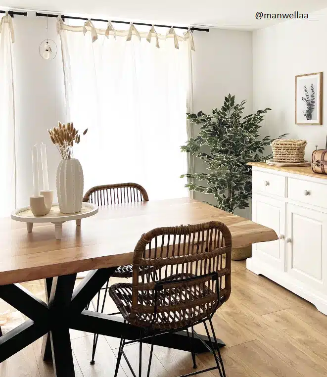 Wooden dining table and iron base Table rectangle design bois nature - Mobilier déco chic et tendance - Meuble d'intérieur salle à manger - Décoration d'intérieur bois acacia - Déco confort - Maison feng shui - Cadeau crémaillère