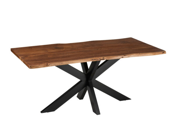 Table à manger design plateau bois acacia et pied acier mikado