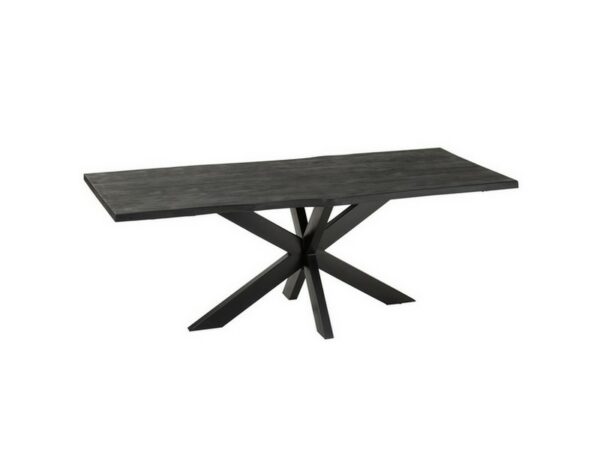 Table à manger design plateau noir bois acacia et pied acier mikado