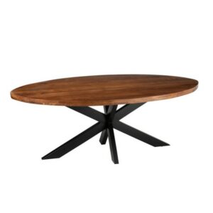 Table à manger ovale 210 cm design plateau bois acacia et pied acier noir