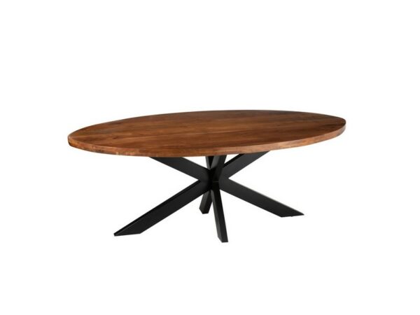 Table à manger ovale 210 cm design plateau bois acacia et pied acier noir