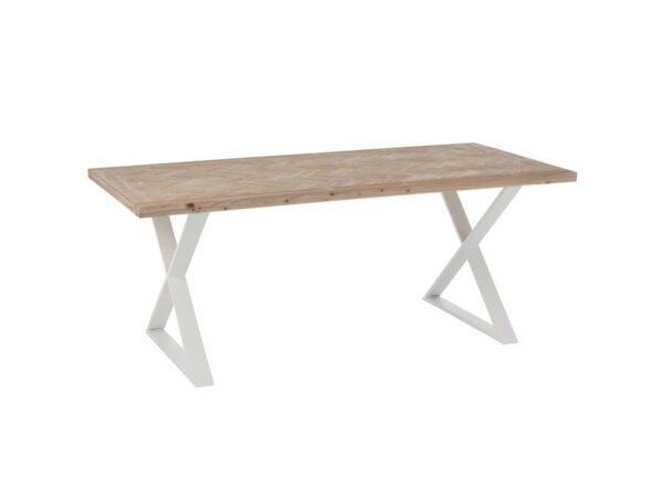 Table à manger plateau bois pied blanc acier Zig Zag 200 cm