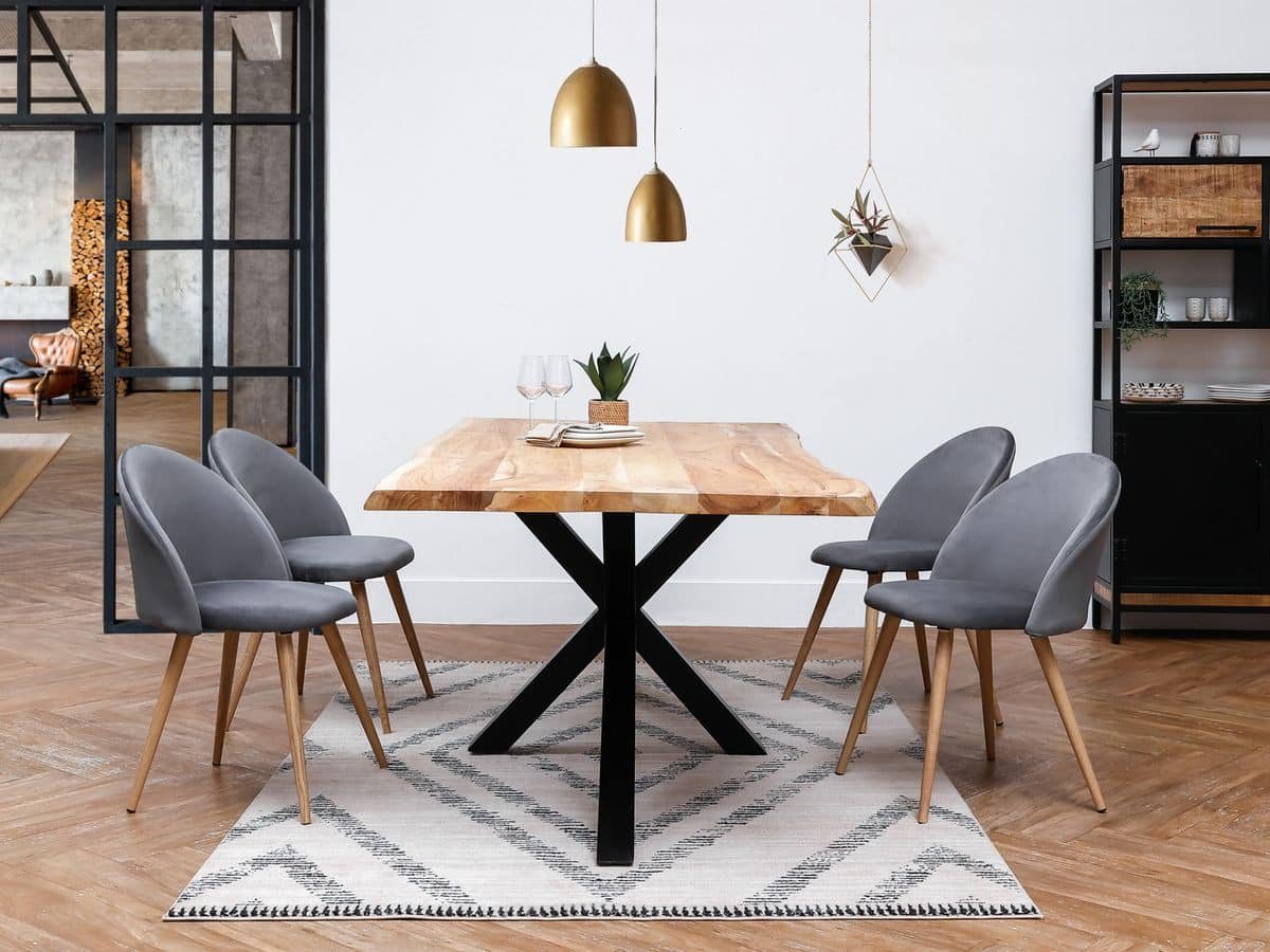 Staging wooden rectangle dining table and iron leg Table rectangle design bois nature - Mobilier déco chic et tendance - Meuble d'intérieur salle à manger - Décoration d'intérieur bois acacia - Déco confort - Maison feng shui - Cadeau crémaillère