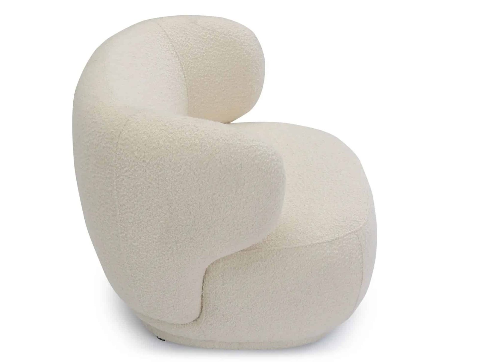 Fauteuil tissu blanc arrondi bouclettes cosy cocon doux, côté haut Fauteuil cocon tissu bouclettes - Mobilier de salon - Meuble Vintage arrondi - Assise tissu design blanc - Mobilier décoratif confort - Décoration d'intérieur - Déco détente