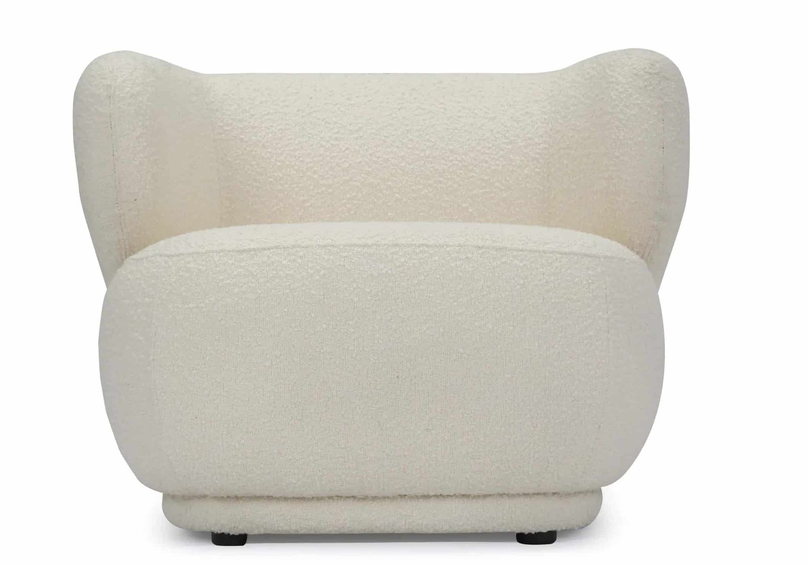 Fauteuil tissu blanc arrondi bouclettes cosy cocon doux, face basse Fauteuil cocon tissu bouclettes - Mobilier de salon - Meuble Vintage arrondi - Assise tissu design blanc - Mobilier décoratif confort - Décoration d'intérieur - Déco détente