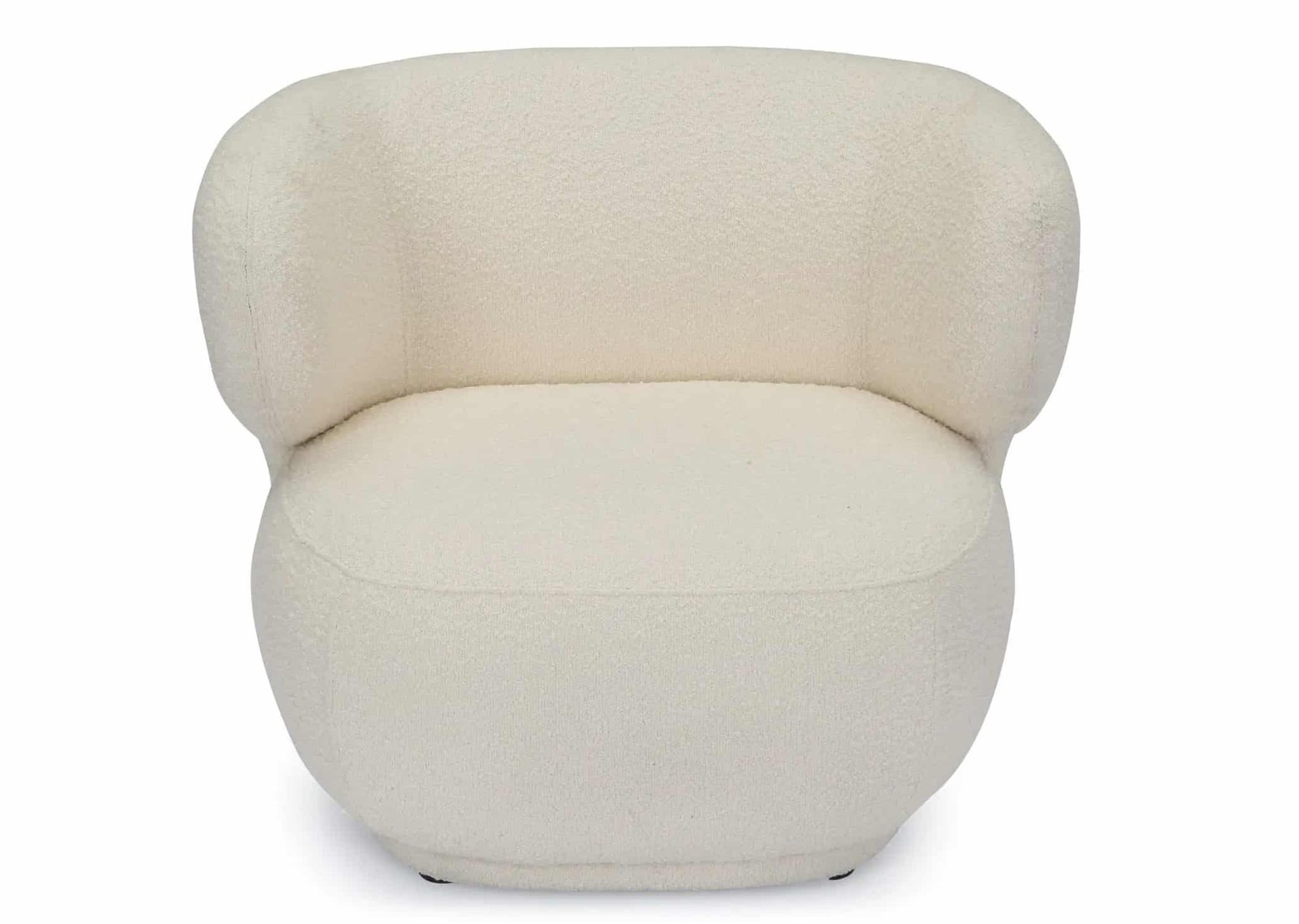 Fauteuil tissu blanc arrondi bouclettes cosy cocon doux, face Fauteuil cocon tissu bouclettes - Mobilier de salon - Meuble Vintage arrondi - Assise tissu design blanc - Mobilier décoratif confort - Décoration d'intérieur - Déco détente