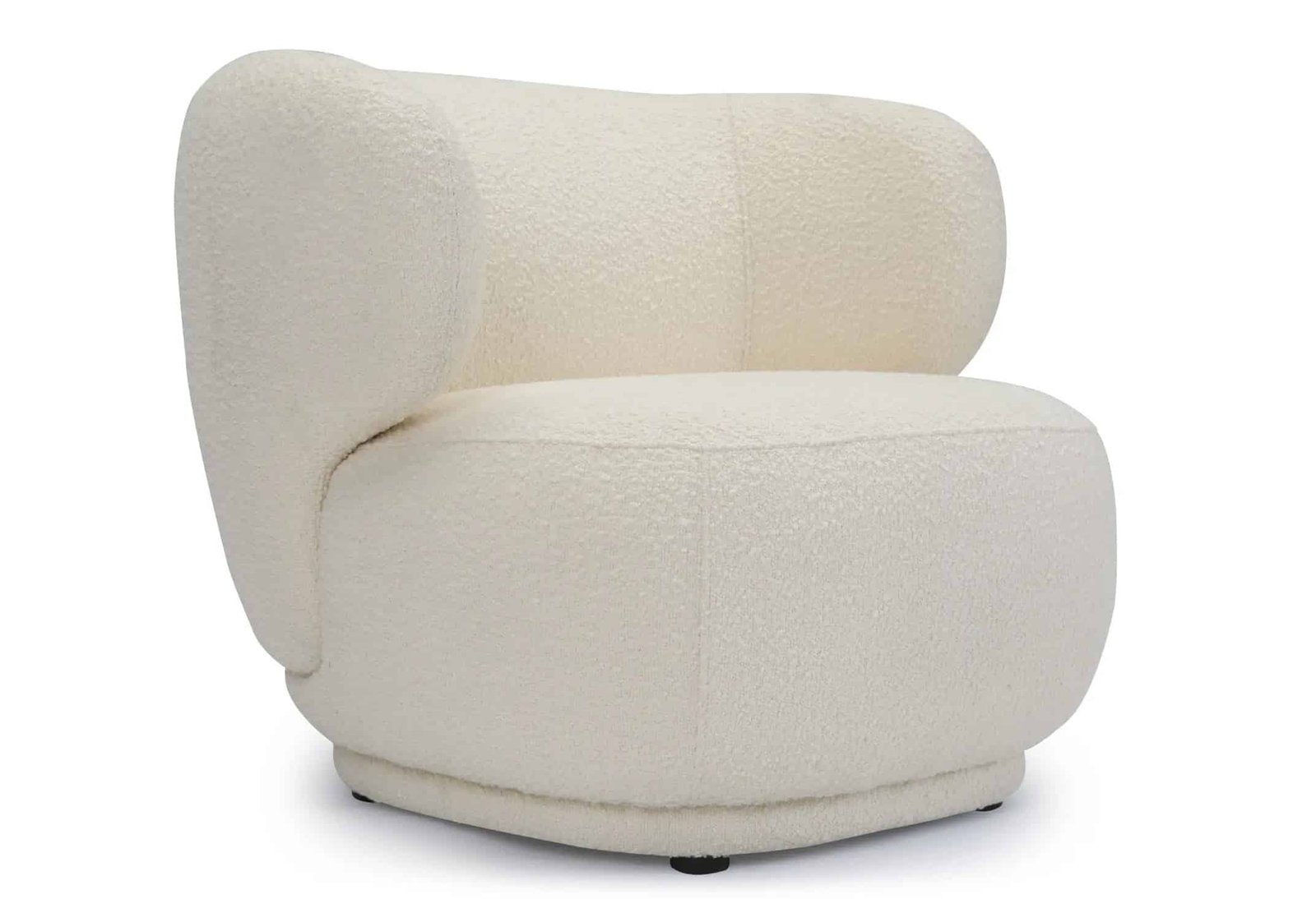 Fauteuil tissu blanc arrondi bouclettes cosy cocon doux, profil Fauteuil cocon tissu bouclettes - Mobilier de salon - Meuble Vintage arrondi - Assise tissu design blanc - Mobilier décoratif confort - Décoration d'intérieur - Déco détente