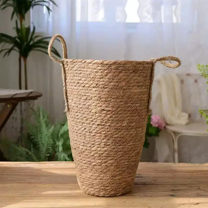 Panier de jardinière Rond Rotin naturel Panier de jardinière et poignées - Déco cache-pots pour vase et pots - Rotin naturel - Décoration d'intérieur - Déco de salon