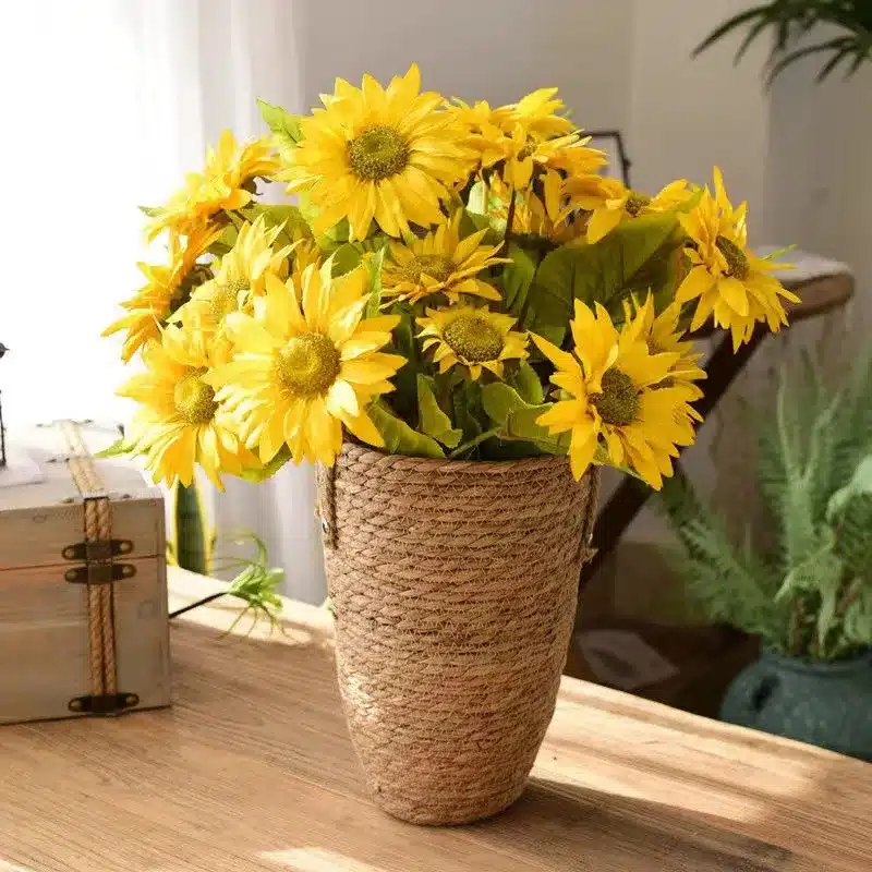 Panier de jardinière Rond Rotin naturel Panier de jardinière et poignées - Déco cache-pots pour vase et pots - Rotin naturel - Décoration d'intérieur - Déco de salon