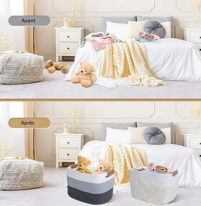 Panier rangement et linge sale, Avant et après Panier rangement et linge sale, Avant et après
