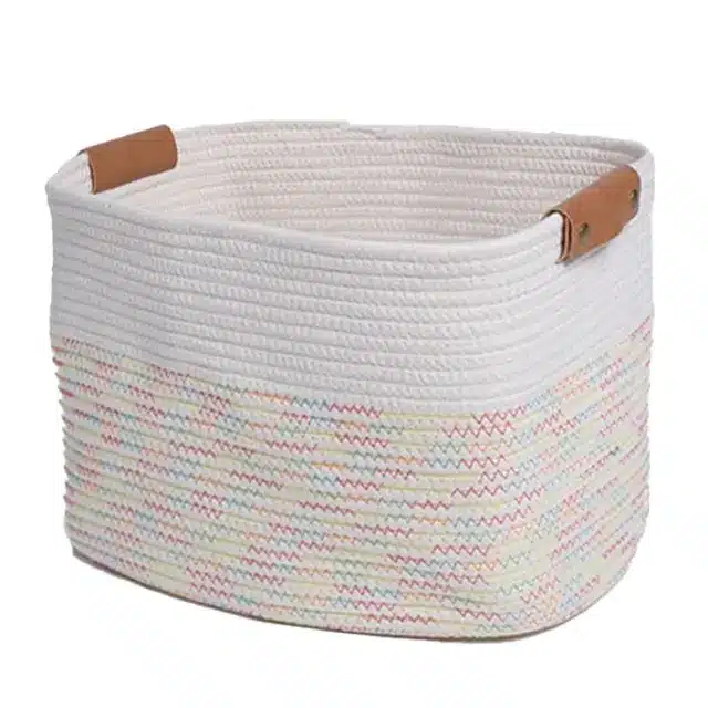 Panier de rangement ovale et pliable Panier de linge ovale et poignées - Déco Mir de rangement - Coton blanc et couleurs - Décoratif confort - Décoration d'intérieur - Déco objets