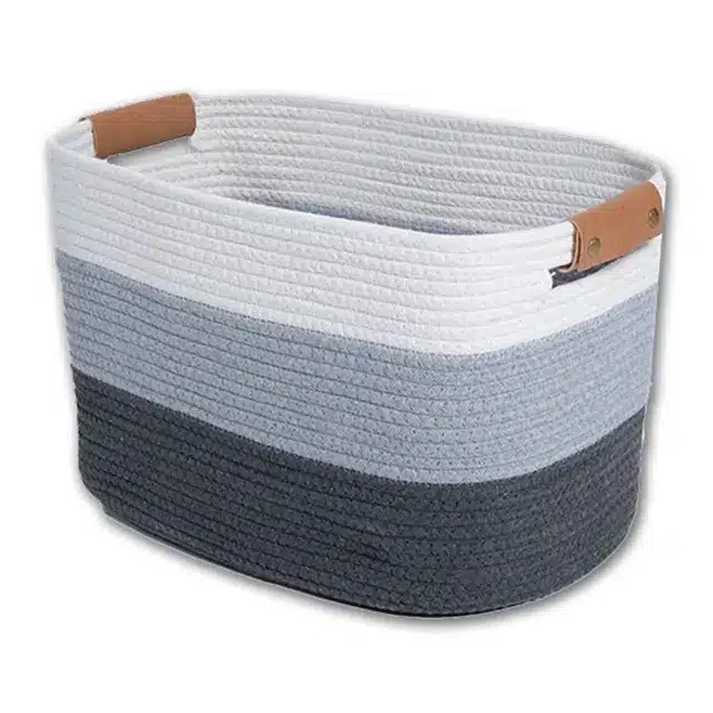 Panier mir de rangement pliable et ovale Panier de linge ovale et poignées - Déco Mir de rangement - Coton blanc et gris - Décoratif confort - Décoration d'intérieur - Déco objets