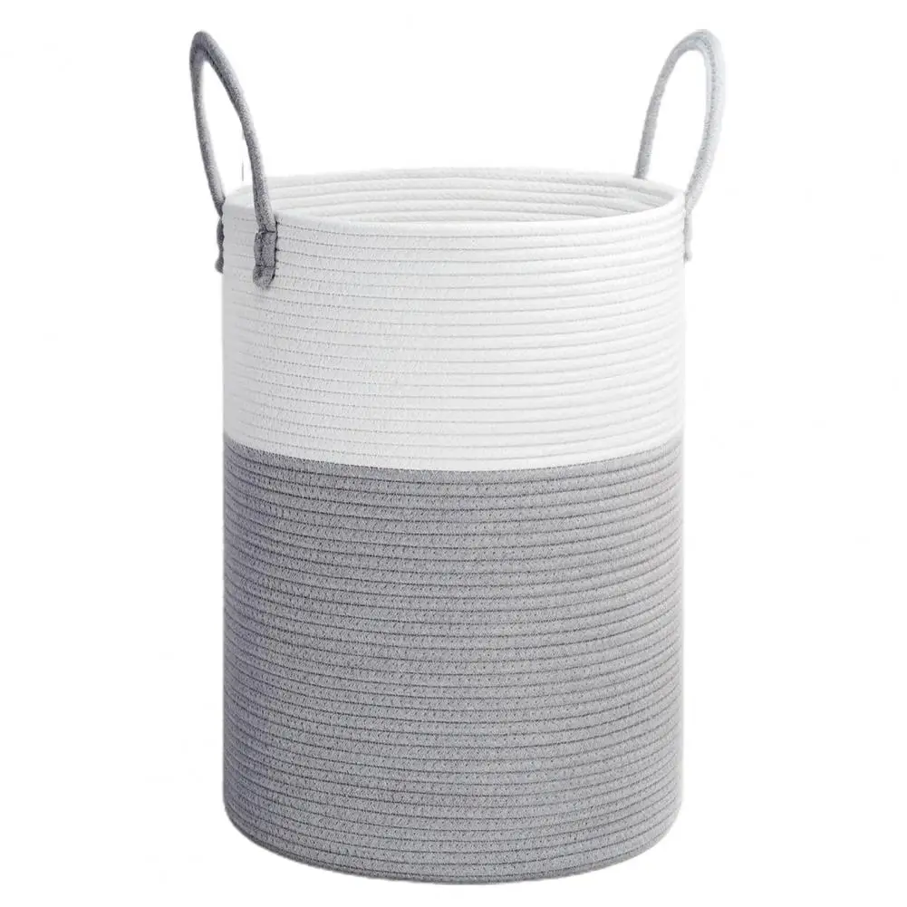 Grande Mir de rangement ronde blanche et grise Grand Panier de linge rond et poignées - Déco Mir de rangement - Coton blanc et grise - Décoratif confort - Décoration d'intérieur - Déco objets
