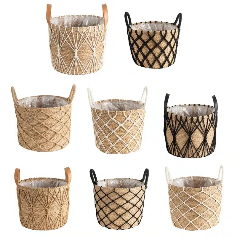 Toute la collection Cache pot rotin rond naturel, motifs ficelle macramé