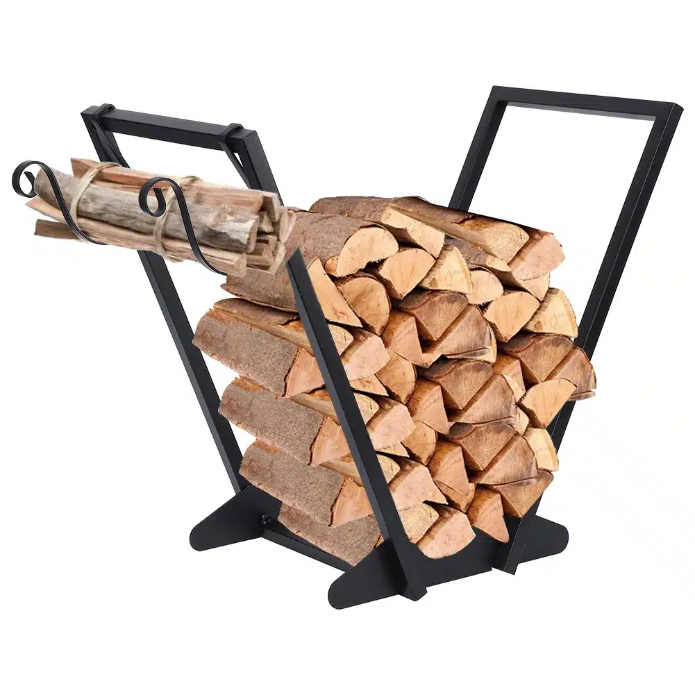 Support de bûches pour cheminée et poêle en V et crochets, Design métal Support bûches en V sculpture design - Porte bûches de chauffage décoratif - Objet décoratif bûches bois - Décoration d'intérieur - Oeuvre d'art en acier - Sculpture ornement - Déco Métal - Maison feng shui - Cadeau déco