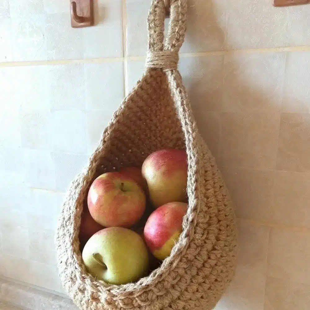 Panier mural façon osier Panier mural de rangement rond et attache - Déco pour cuisine, légumes ou oignons - Osier naturel - Décoration d'intérieur