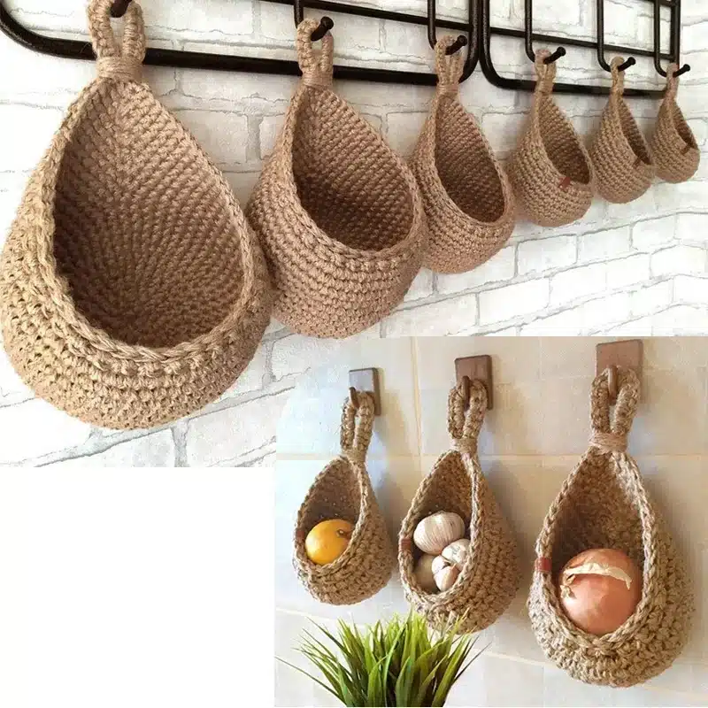 Panier mural façon osier, plusieurs tailles Panier mural de rangement rond et attache - Déco pour cuisine, légumes ou oignons - Osier naturel - Décoration d'intérieur