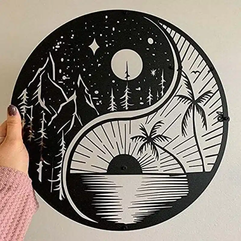 Décoration murale TaiJiTu noire à suspendre Suspension Yin Yang Taijitu - Métal - Objet décoratif à suspendre - ornement intérieur - Déco Zen - Maison feng shui - idée cadeau déco