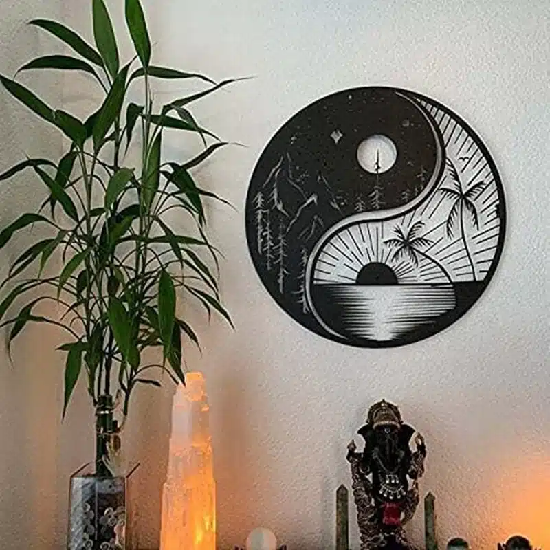 Décoration murale TaiJiTu noire à suspendre Suspension Yin Yang Taijitu - Métal - Objet décoratif à suspendre - ornement intérieur - Déco Zen - Maison feng shui - idée cadeau déco