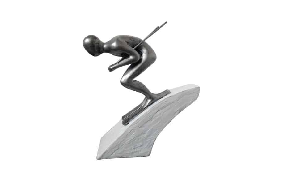 Statuette skieur alpin déco résine grise et blanc Skieur statue - Skieur décoratif - Objet décoratif Ski alpin - Décoration d'intérieur ski - Objet d'art en céramique grise et blanche - Sculpture ornement - Déco sport - Maison feng shui - Cadeau déco