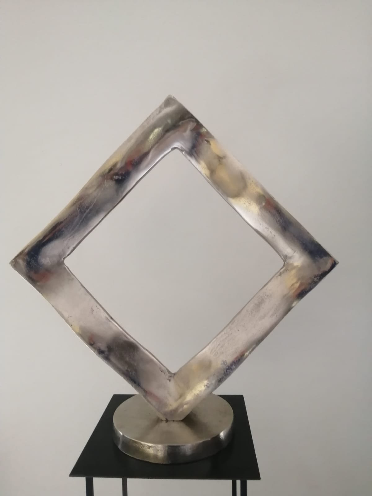 Grand carré sculpture déco, Design métal Sculpture Grand carré design - Sculpture Métal déco - objet décoration intérieure argenté - Aménagement déco sculpture - Ornement intérieur luxe - Cadeau déco