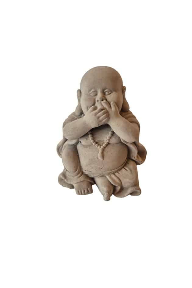 Statue bouddha rieur déco cache bouche Statue Bouddha - Objet décoratif - Décoration d'intérieur - Déco Zen - Maison feng shui - Cadeau paix et bonheur - Objet d'art en céramique gris foncé - Sculpture ornement - Maison feng shui - Cadeau déco
